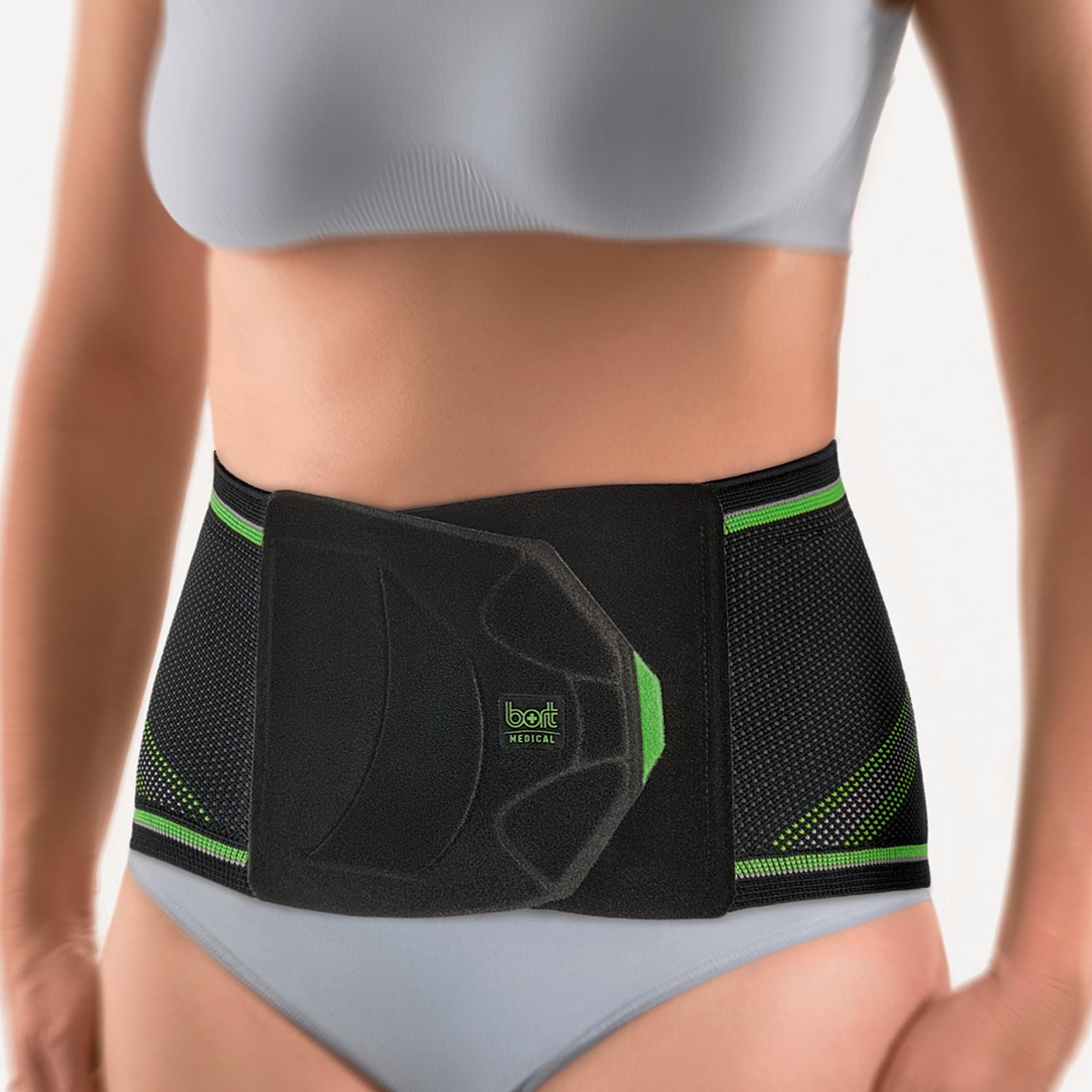Bort StabiloBasic Sport Lady Rückenbandage mit Pelotte, schwarz-grün